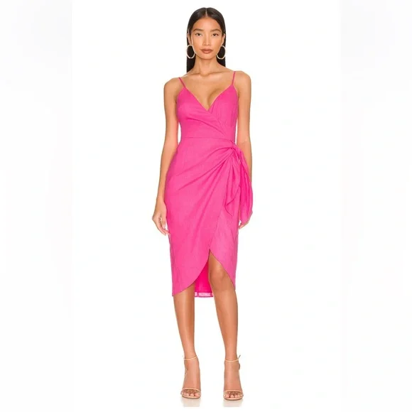 Lovers + Friends | Dresses | Revolve Lovers Friends Pink Orchid Linen  Surplice Tulip Hem Midi Dress Nwt | Poshmark